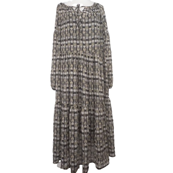BANANA‎ REPUBLIC TIERED PEASANT, TAN PRINT DRESS, NEW WITH TAGS - Picture 1 of 10